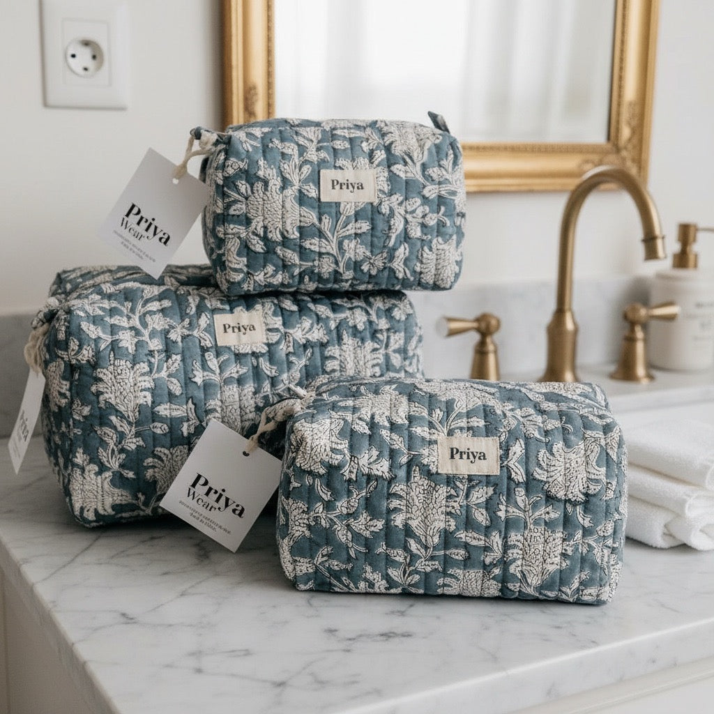 Toalettmappe i Økologisk Bomull - Smoky Blu