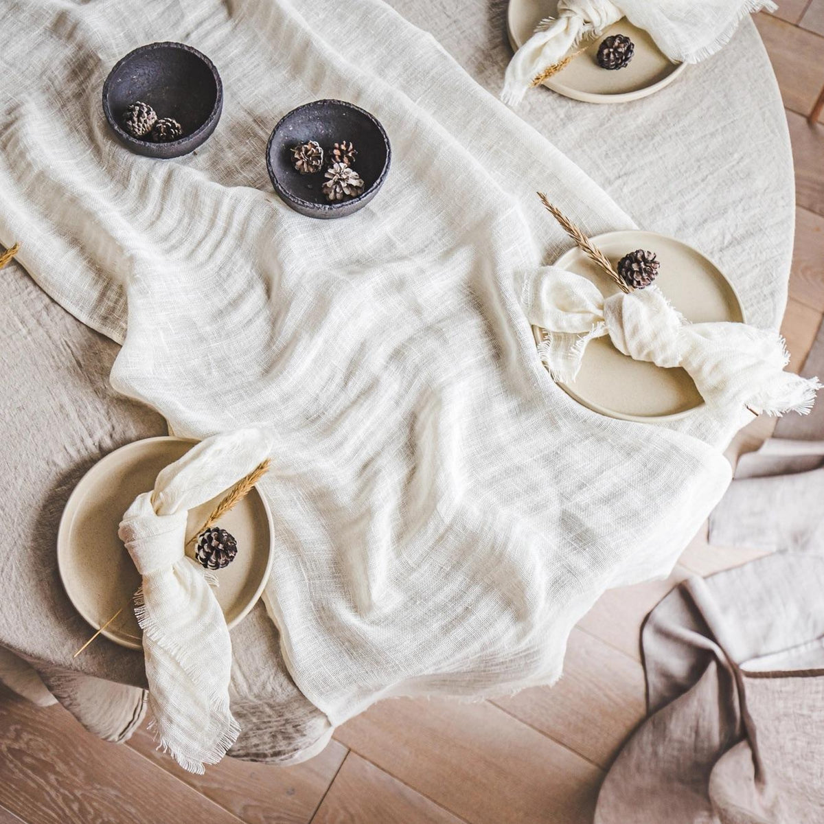 Linservietter (6-pk) m/Frynsekant - Kremhvit | MagicLinen