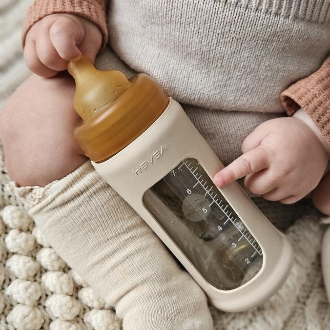 Tåteflaske 250 ml Hvit - Glass & Naturgummi | Hevea