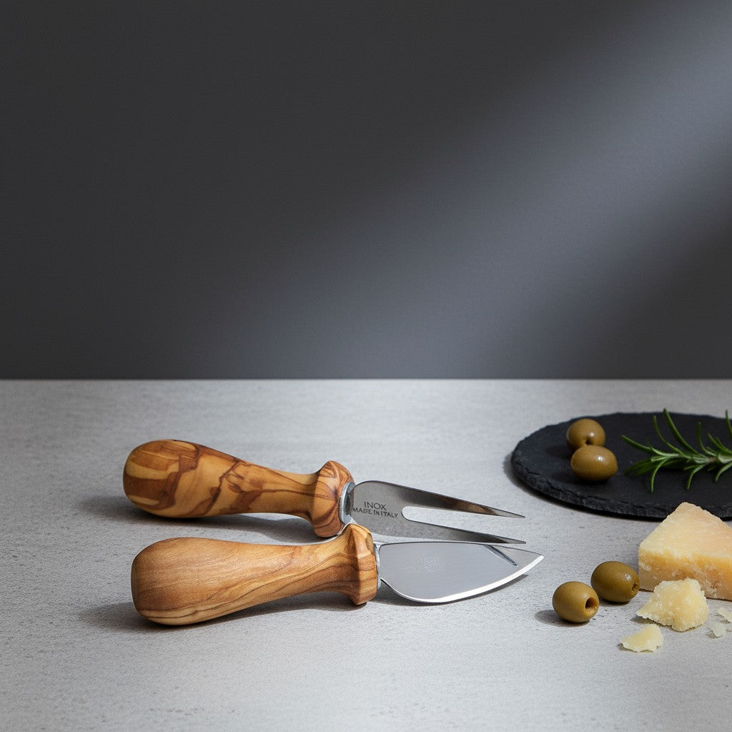Ostesett (2-pk) - Oliventre og Rustfritt Stål