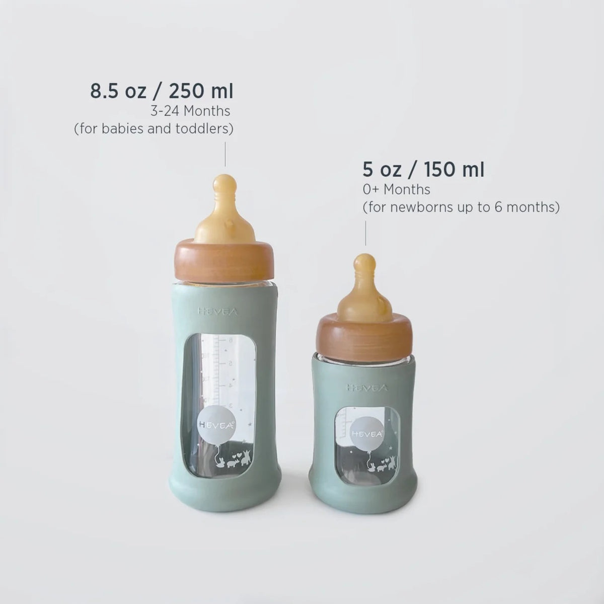 Tåteflaske 250 ml Hvit - Glass & Naturgummi | Hevea