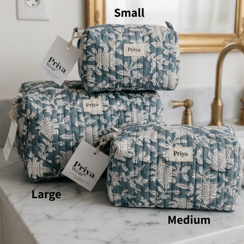 Toalettmappe i Økologisk Bomull - Smoky Blu