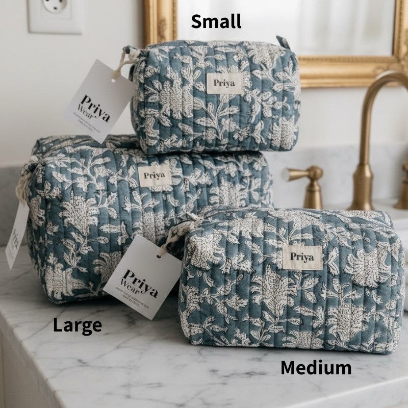Toalettmappe i Økologisk Bomull - Smoky Blu